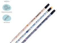 Набор карандашей чернографитных MESHU "Space" 3 шт, HB, с ластиком, ассорти, европодвес