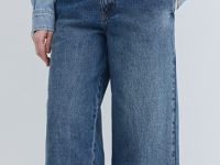 Широкие джинсы с высокой посадкой и ремнем, Синий