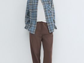 Рубашка в клетку на кнопках, Голубой