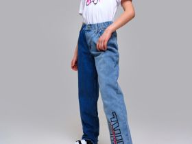 Брюки текстильные джинсовые для девочек