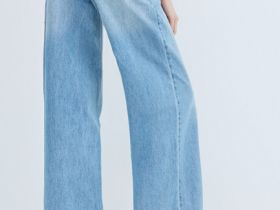 Прямые джинсы с поясом-цепочкой с жемчугом, Голубой