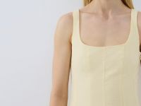 Платье миди с вырезом каре, Желтый