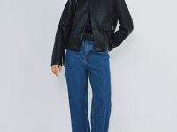 Прямые джинсы с отворотами, Синий