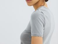 Футболка в рубчик с принтом, Серый