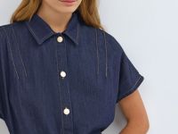 Платье-рубашка из денима с ремнём, Синий