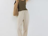 Льняные брюки Baggy, Бежевый