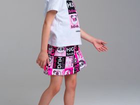 Комплект трикотажный для девочек: фуфайка (футболка), юбка-шорты