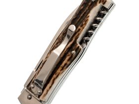 Автоматический многофункциональный нож Mikov Predator, сталь 420, рукоять рог оленя, клипса и штопор