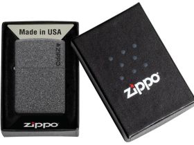 Зажигалка ZIPPO Logo с покрытием Iron Stone™, латунь/сталь, серая, матовая, 38x13x57 мм