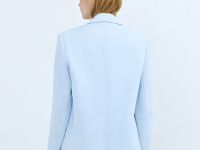 Двубортный льняной жакет, Голубой