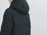 Длинный стёганый пуховик с капюшоном, Черный