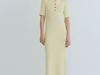 Платье в рубчик с воротником поло, Желтый