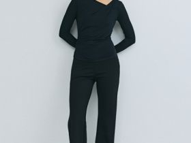 Лонгслив с драпировкой и асимметричным вырезом, Черный