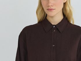 Рубашка с длинным рукавом из смесового льна, Коричневый