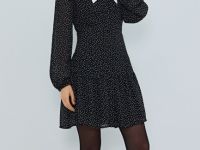 Платье мини из шифона в горошек, Черный