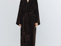 Бархатное кимоно с поясом, Коричневый