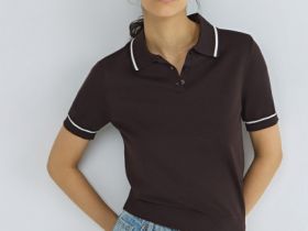 Базовый джемпер поло с коротким рукавом, Коричневый