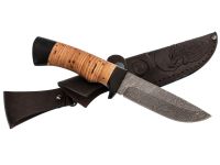 Нож Егерь, сталь дамаск, рукоять береста/граб