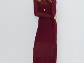 Вязаное платье с поясом, Фиолетовый