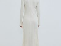 Расклёшенное платье в рубчик, Бежевый