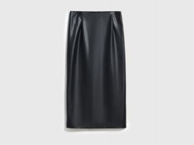 Прямая юбка миди из искусственной кожи, Черный
