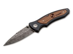 Складной нож Boker Tirpitz-Damascus, сталь дамаск, рукоять алюминий/ореховое дерево