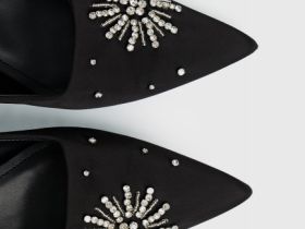 Сатиновые туфли-лодочки со стразами, Черный