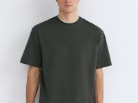 Футболка из плотного хлопка с контрастными деталями, Зеленый