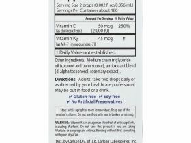 Carlson Labs, Super Daily витамины D3 и K2 в жидкой форме, 25 мкг (1000 МЕ) и 22,5 мкг, растительная формула, 360 вегетарианских капель, 10,16 мл (0,34 жидк. унции)