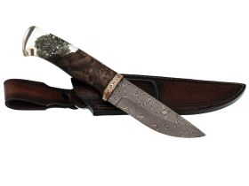 Нож Лесник, сталь дамаск, авторская рукоять «мох», мокуме гане