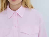 Хлопковая кроп-рубашка с карманами, Розовый