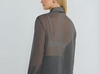 Блузка из жатого шифона с галстуком, Серый