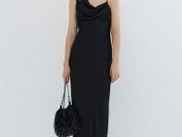 Платье миди с асимметричным вырезом, Черный