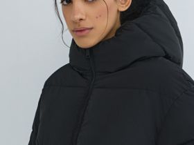 Утеплённая куртка с капюшоном, Черный