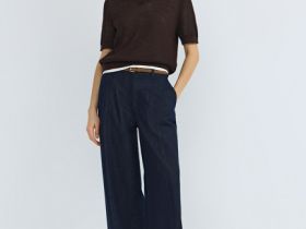 Джемпер поло из ажурной пряжи, Коричневый