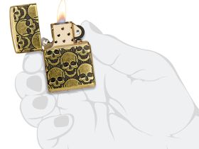 Зажигалка ZIPPO Armor® Cackling Cranium с покрытием Antique Brass, латунь/сталь, золотистая, матовая, 38x13x57 мм