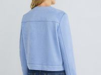 Укороченный жакет из искусственной замши, Голубой