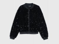 Бомбер из велюра с пайетками для девочек, Черный