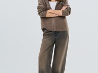 Кардиган на молнии из пряжи с шерстью, Коричневый