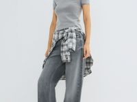 Футболка в рубчик с принтом, Серый