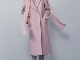 Длинное двубортное пальто из шерсти, Розовый