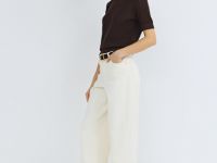 Джинсы Баррел из плотного денима, Бежевый