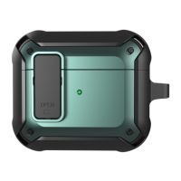 Чехол WiWU Mecha для AirPods 3 противоударный с карабином (черный/зеленый)