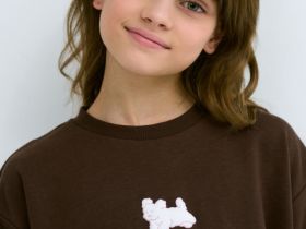 Свитшот с принтом для девочек, Коричневый