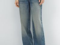 Свободные прямые джинсы средней посадки, Синий