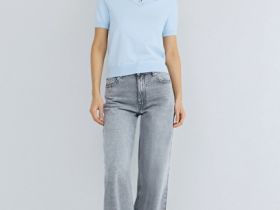 Базовый джемпер поло с коротким рукавом, Голубой