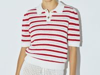 Поло из структурной ткани в полоску, Красный