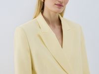 Двубортный жакет со льном, Желтый