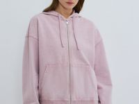 Толстовка на молнии с эффектом стирки, Розовый