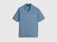 Поло из текстурной хлопковой ткани, Синий
